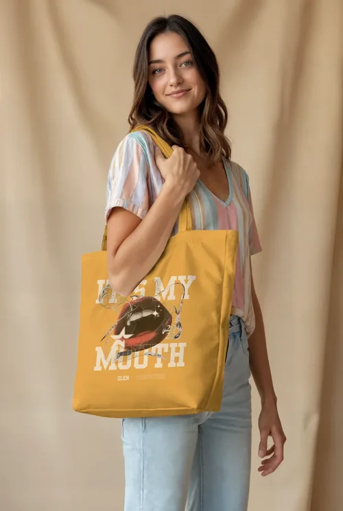 Stylish Mockup of a Young Woman with Tote Bag