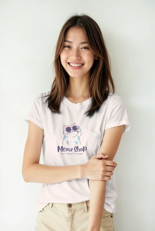 Confident Woman T-Shirt Mockup for Fashion Showcase