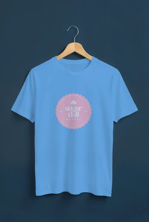 Mockup of a Classic White T-Shirt on a Navy Background