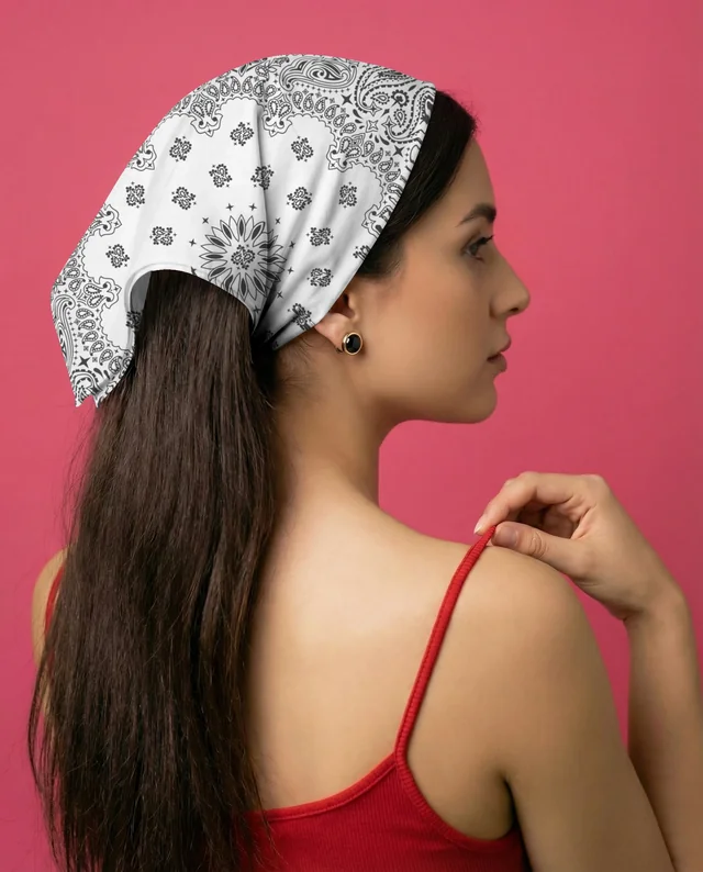 Elegant Young Woman with Bandana Mockup in Profile View
