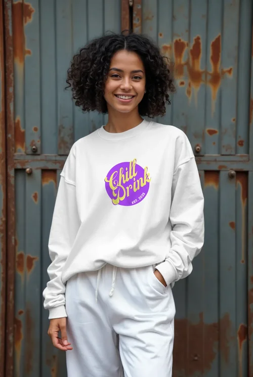 Stylish Mockup of a Young Woman in a White Sweatshirt