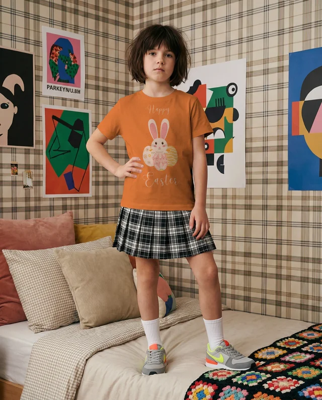 Stylish T-Shirt Mockup for Kids in Cozy Bedroom