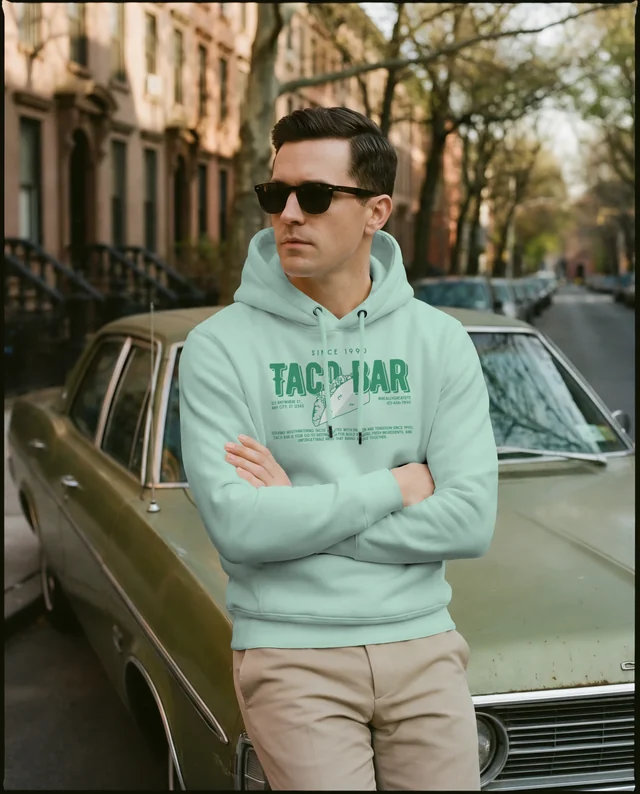 Stylish Hoodie Mockup with Vintage Car in Urban Setting