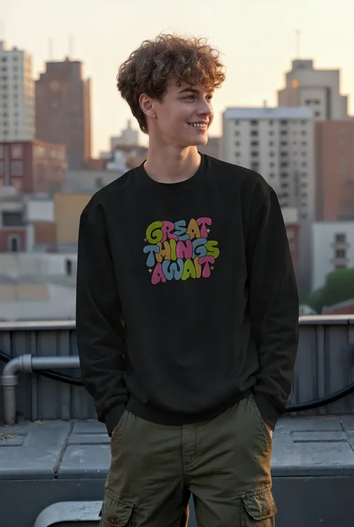 Casual Sweatshirt Mockup of Young Man on Rooftop