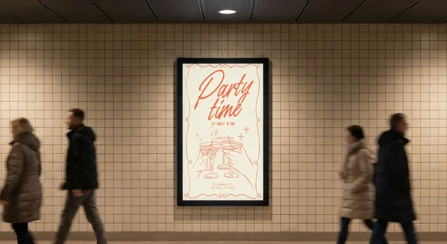 Modern Urban Mockup Billboard in a Busy Hallway