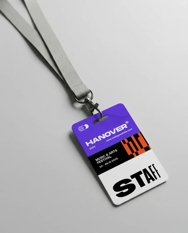 Minimalist ID Card Mockup on Gray Lanyard Background