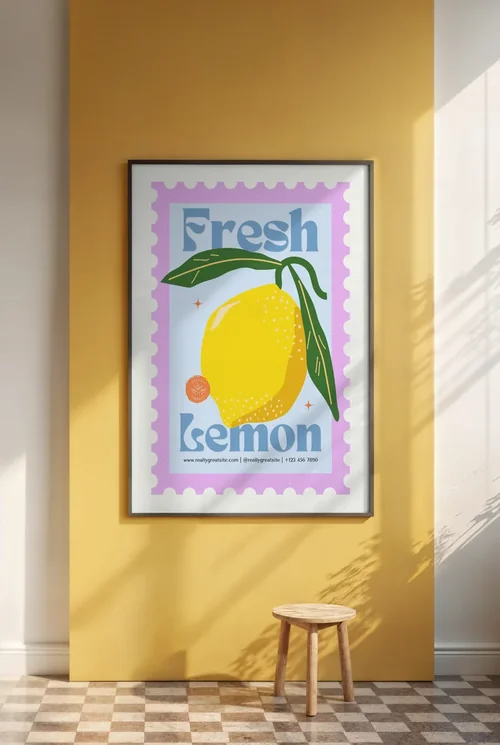 Vibrant Yellow Wall Mockup with Minimalist Poster Design