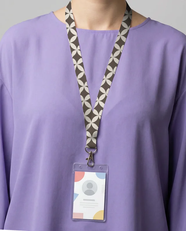 Professional Mockup of a Person in Lavender Top with Lanyard