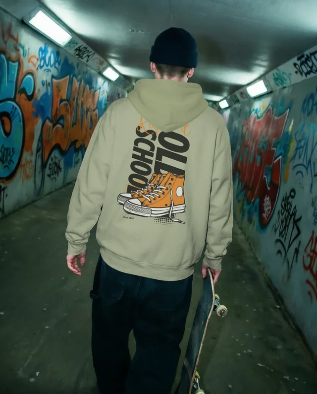 Urban Hoodie Mockup of Skateboarder in Dim Tunnel