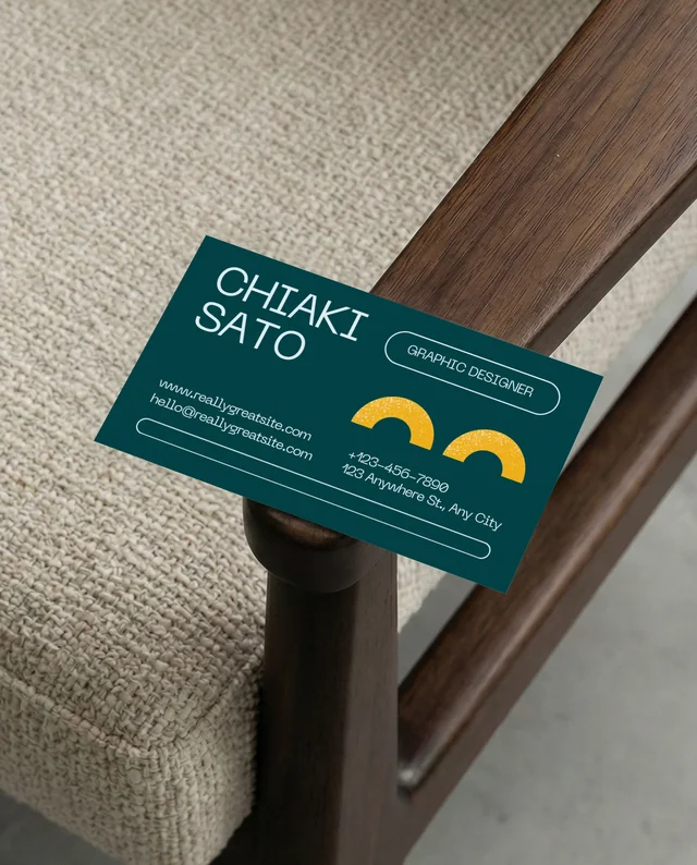 Elegant Business Card Mockup on Minimalist Wooden Chair