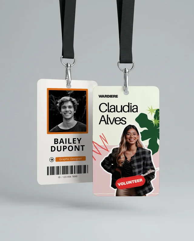 Minimalist Mockup of Two Blank ID Cards on Lanyard