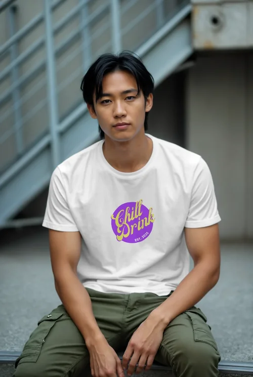 Casual T-Shirt Mockup: Young Adult in Urban Setting