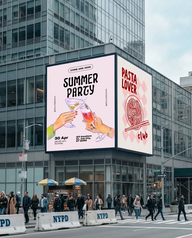 Urban Mockup with Billboard in Bustling City Scene