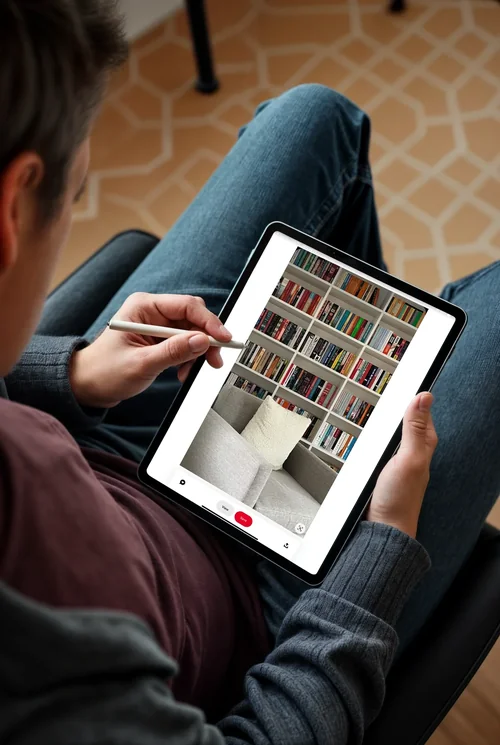Mockup of a Person Using an iPad Pro in a Relaxed Setting