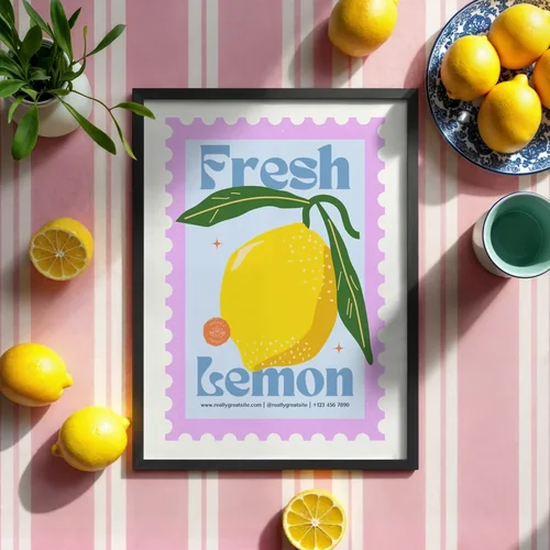 Bright Mockup Poster with Pink Background and Vibrant Colors