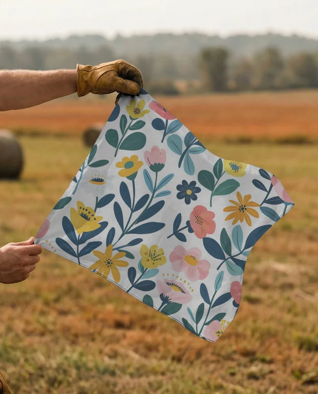 Rustic Mockup of a Hand Holding a Bandana Flag