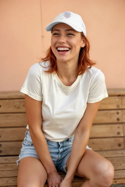 Summer Mockup: Stylish Woman in Hat and Casual Cap