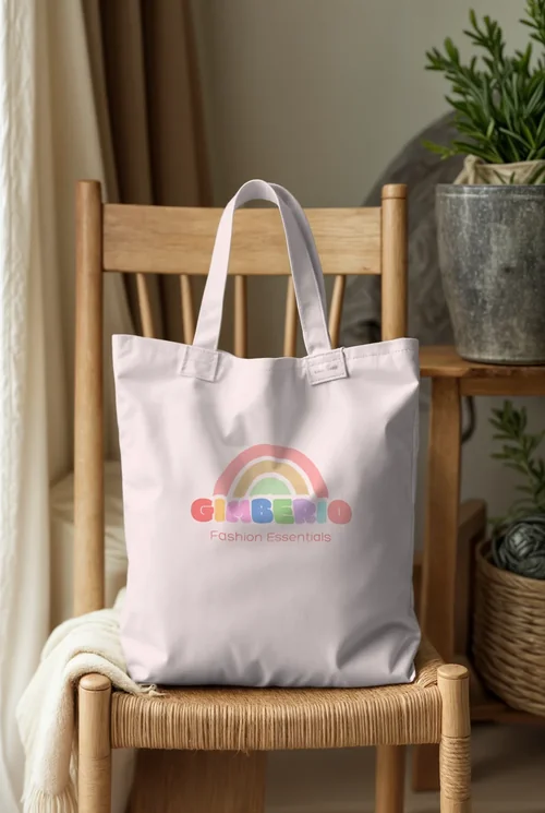 Minimalist Mockup of a White Tote Bag in a Relaxed Setting