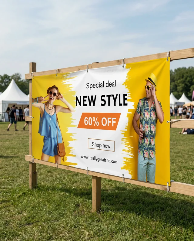 Vibrant Outdoor Festival Mockup with Canvas Banner Display
