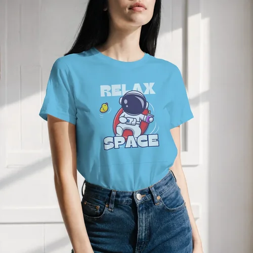 Mockup of Young Woman in T-Shirt and Denim Jeans