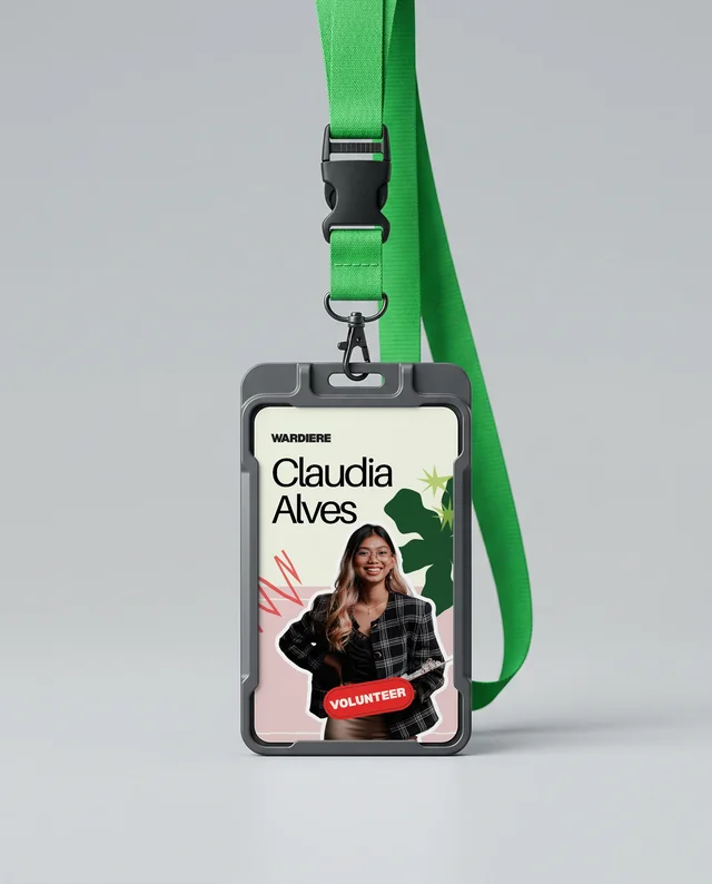 Modern ID Card Mockup with Green Lanyard and Holder