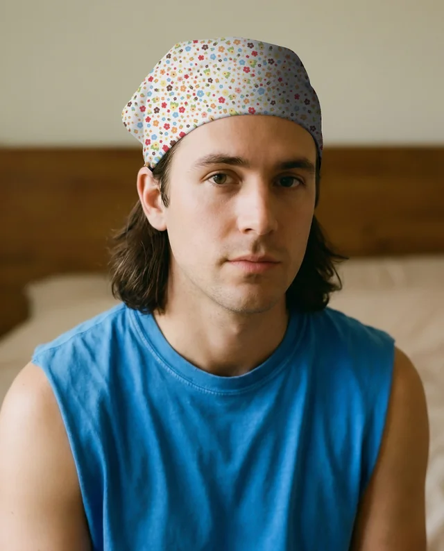 Young Man in Satin Bandana Mockup with Soft Lighting