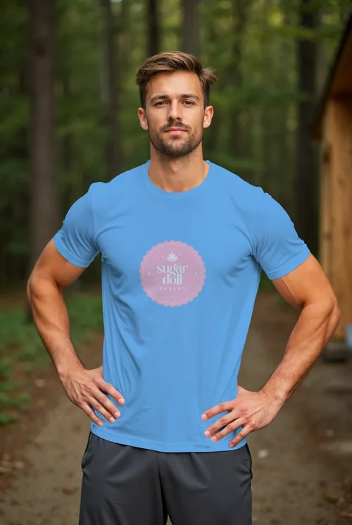 Confident Man in T-Shirt Mockup: Outdoor Athletic Style