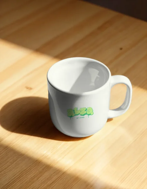 Elegant Mug Mockup with Warm Wooden Background and Colors