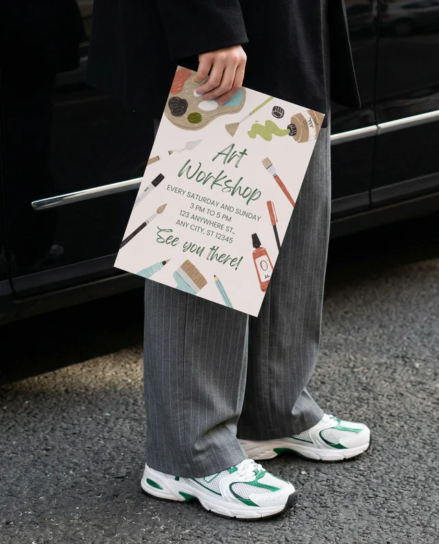 Stylish Urban Mockup with Flyer in Hand and Sneakers
