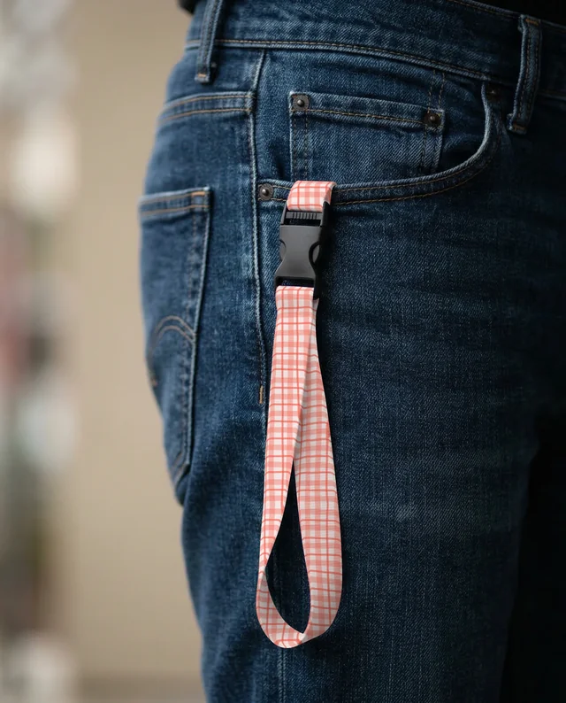 Stylish Lanyard Mockup on Denim Jeans Pocket Close-Up