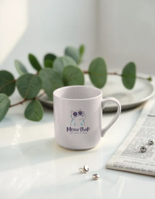 Modern Mug Mockup with Neutral Background and Soft Colors