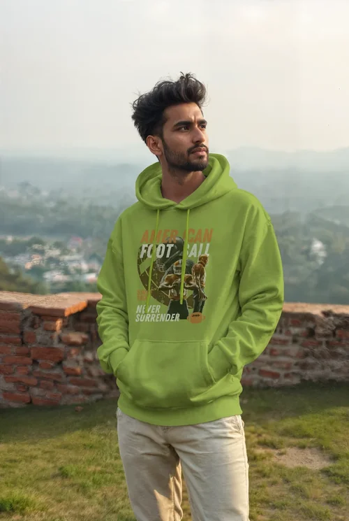 Mockup of a White Hoodie Against Scenic Hills and Soft Colors