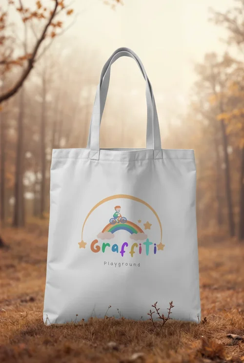 Elegant White Tote Bag Mockup in Serene Landscape