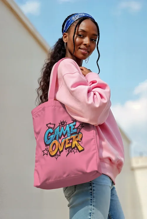 Stylish Mockup of a Tote Bag with Confident Woman