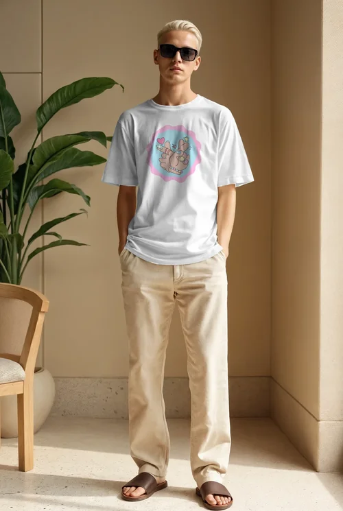 Stylish T-Shirt Mockup of Young Asian Male Supermodel