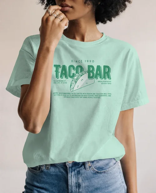 Stylish T-Shirt Mockup of a Young Woman