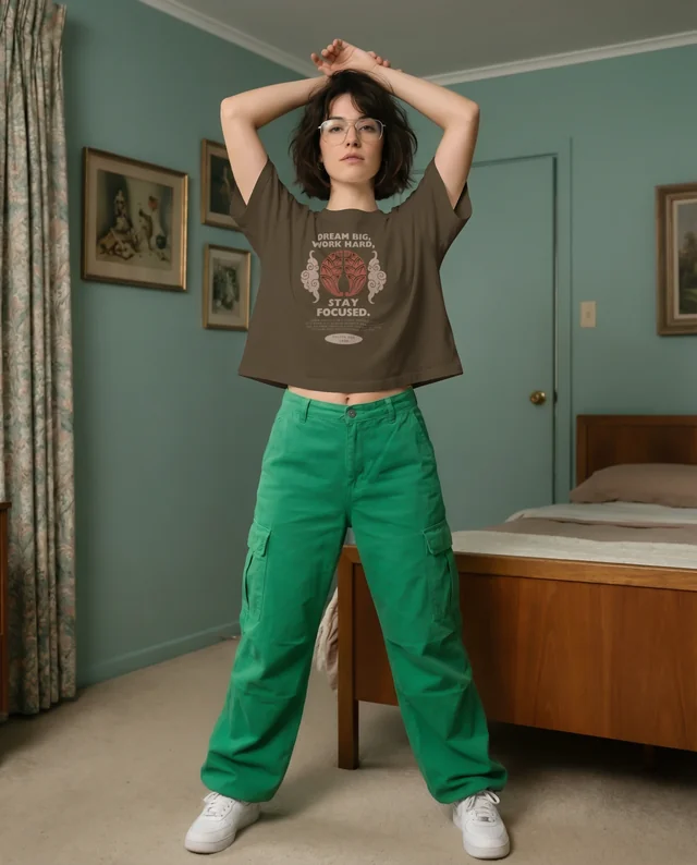 Confident Woman in Crop Top Mockup for Stylish Living