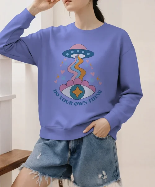 Stylish Mockup of a Woman in a Lavender Sweatshirt