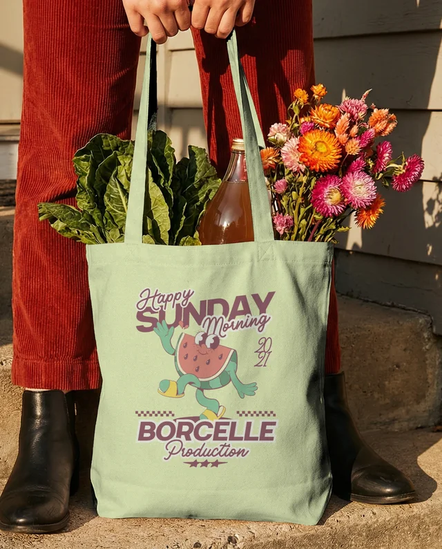Stylish Mockup of a Tote Bag with Fresh Produce