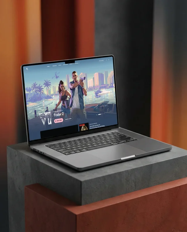 Minimalist MacBook Mockup on Stylish Geometric Pedestal