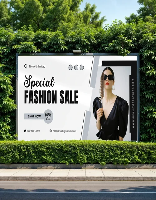 Mockup of a Blank Billboard Surrounded by Greenery