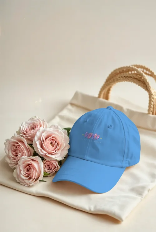 Minimalist Mockup of White Hat and Beige Tote Cap