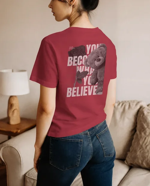 Cozy T-Shirt Mockup of Woman in Stylish Living Room