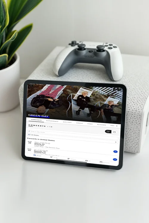 Modern iPad Mockup on Clean White Surface with Speaker