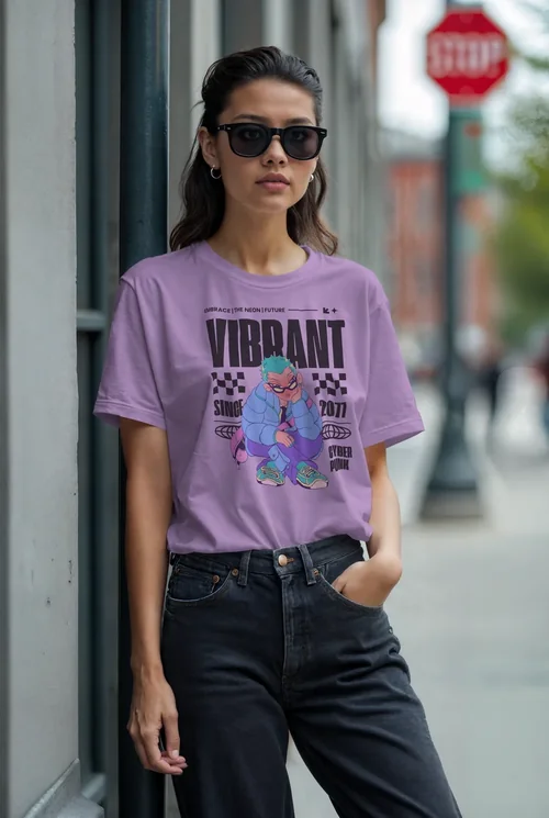 Mockup of T-Shirt Against Vibrant Urban Background Colors