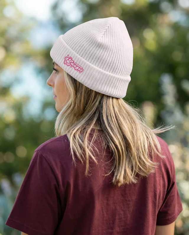 Casual Young Woman in Knit Beanie Mockup Outdoors