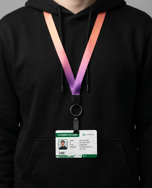 Casual Person with Vibrant Gradient Lanyard Mockup ID Card