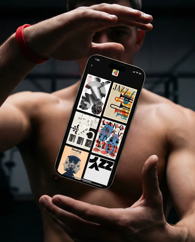 Muscular Male Mockup with iPhone in Gym Setting