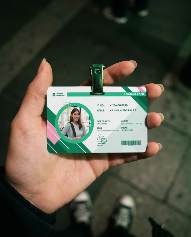 Close-Up Mockup of a Hand Holding a Blank ID Card