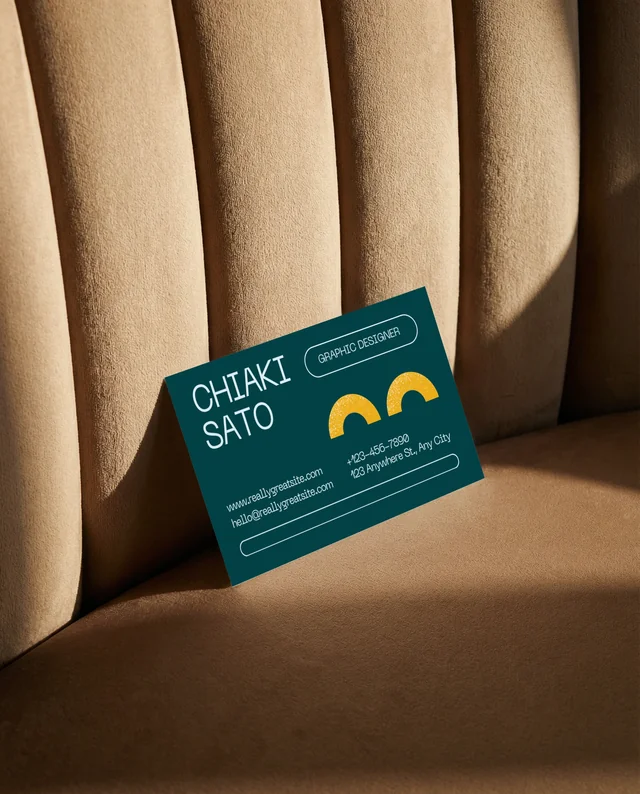 Elegant Business Card Mockup on Velvet Sofa